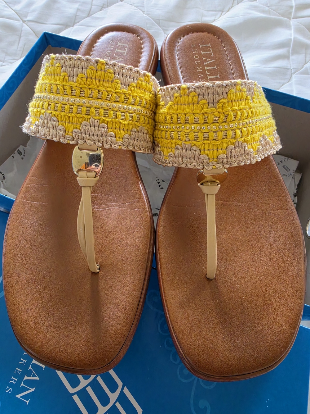 Italian Shoemakers Yellow Crochet Sandals with Tan Footbed 9